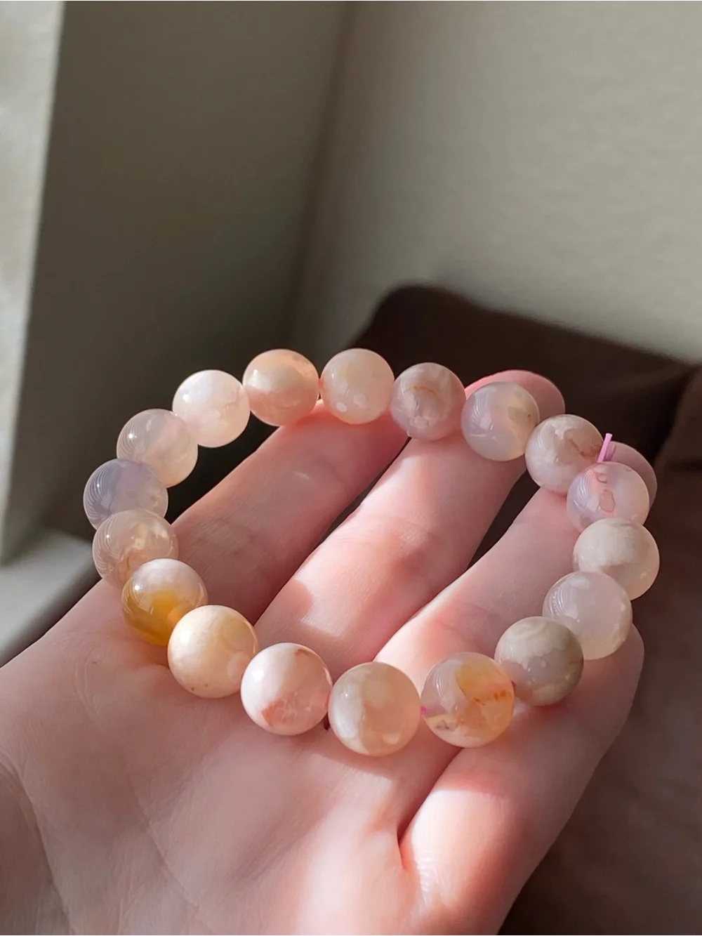 Natural Flower Agate Stretch Bracelet – 11.1mm Beads